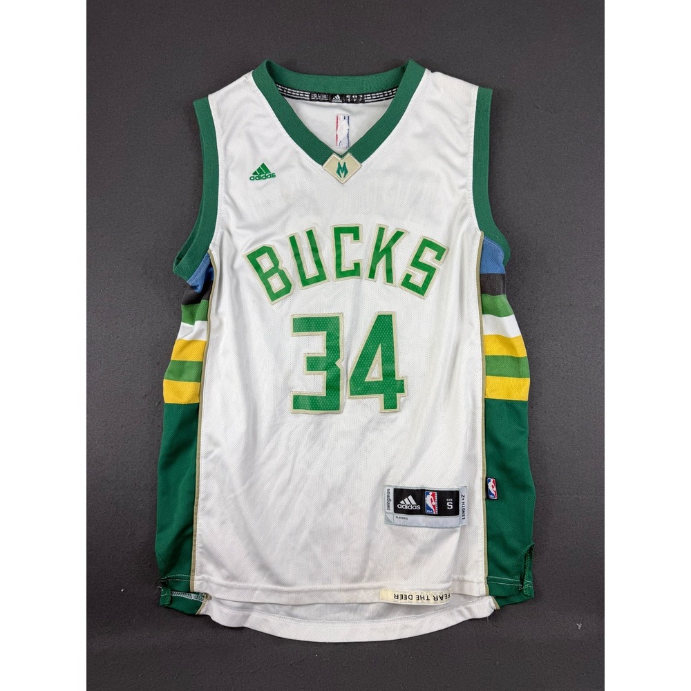 Adidas Mens White Milwaukee Bucks Giannis Antetokounmpo NBA Jersey Logo #34 S